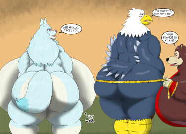 accipitrid accipitriform alythewolfcat animal_crossing annoyed anthro apollo_(animal_crossing) areola areola_slip ass avian big_ass big_breasts big_butt bird breasts canid canine canis eagle english_text eulipotyphlan female group hedgehog hi_res huge_ass huge_breasts huge_butt hyper hyper_breasts male mammal measuring muscular muscular_male nintendo sable_able tape_measure text trio whitney_(animal_crossing) wolf
