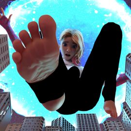 anttiergod barefoot eyebrow_piercing feet feet_fetish feet_focus female foot_fetish foot_focus giantess gwen_stacy gwen_stacy_(spider-verse) marvel marvel_comics shaved_side sony_pictures_animation spider-gwen spider-gwen_(spider-verse) spider-man:_across_the_spider-verse spider-man:_into_the_spider-verse spider-man_(series) stirrup_footwear stirrup_legwear stirrups