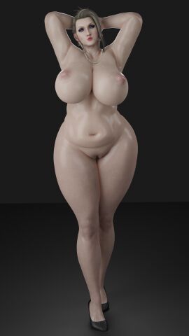 1girls 3d 3d_(artwork) armpits arms_behind_head bare_shoulders blonde_hair busty casual_nudity completely_naked completely_naked_female completely_nude completely_nude_female curvaceous curvy curvy_body curvy_female curvy_figure earrings female female_only final_fantasy final_fantasy_vii final_fantasy_vii_remake full_body hi_res high_heels highres light-skinned_female long_hair mature mature_female mature_woman naked naked_female nude nude_female pearl_necklace pervertmuffinmajima scarlet_(ffvii) seductive shiny_skin solo standing teasing thick_thighs tied_hair venus_body voluptuous voluptuous_body voluptuous_female