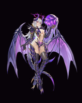 1girls absurdres armor bikini_armor black_background boots breasts claw_ring claws commission dark_persona demon_girl demon_horns demon_tail demon_wings female female_only fishnets full-body_tattoo full_body gauntlets grey_hair grin halo highres horns large_breasts long_hair looking_at_viewer low_wings original pubic_tattoo red_eyes shen_hai_ichigo shoulder_armor slime_(creature) slit_pupils smile solo spiked_halo succubus tail tattoo thigh_boots variant_set wings