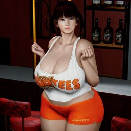 3d alternate_breast_size asian asian_female ass breasts breasts_bigger_than_head brown_hair busty cleavage clothed clothing dead_or_alive female female_only gigantic_breasts hooters huge_ass huge_breasts hyper_breasts lei_fang looking_at_viewer short_shorts smiling smiling_at_viewer tank_top text_on_clothing thethiccart thick_ass thick_thighs tight_clothes twin_braids twintails voluptuous voluptuous_female wide_hips