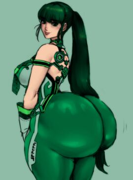1girls ass ass_focus big_ass big_butt bodysuit breasts eve_(stellar_blade) female female_focus female_only gigantic_ass green_hair hourglass_figure huge_ass huge_butt jay-marvel large_ass large_butt medium_breasts ponytail sketch small_waist sole_female stellar_blade