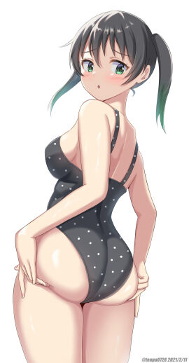 1girls absurd_res absurdres ass ass_cleavage ass_crack back bare_arms bare_hands bare_hips bare_legs bare_shoulders bare_skin bare_thighs bikini black-haired_female black_bikini black_hair black_one-piece_swimsuit black_swimsuit black_swimwear blush blush_lines blushing_at_viewer blushing_female breasts butt_crack dot_nose dripping_wet elbows embarrassed embarrassed_female exposed exposed_arms exposed_legs exposed_shoulders exposed_thighs female female_focus female_only fingernails fingers green-eyed_female green-haired_female green_eyes green_hair hair_between_eyes hands_on_ass hands_on_butt hands_on_own_ass hands_on_own_butt high_resolution highres lean_figure legs light-skined_female light-skinned_female light_skin looking_back love_live! love_live!_nijigasaki_high_school_idol_club medium_breasts multicolored_hair narrow_waist one-piece_swimsuit open_mouth parted_lips short_hair shoulders sideboob simple_background slender_body slender_waist slim_female slim_waist soaked solo standing swimsuit swimwear takasaki_yuu teenage_female teenager thick_ass thick_thighs thighs thin_waist tsuruyama_(tenten) twintails twintails_(hairstyle) upper_body wet wet_ass wet_belly wet_bikini wet_body wet_breasts wet_butt wet_face wet_legs wet_skin wet_thighs white_background wide_hips
