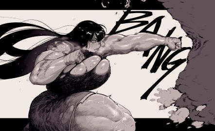 1girls 2024 black_hair boxing breasts cleavage female krekk0v muscular muscular_arms muscular_female muscular_thighs original original_character power_(powerslamming) powerslamming sports_tape sweating thick_thighs