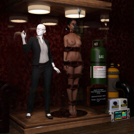 1girls 3d arms_at_sides asleep barefoot bound bound_arms bound_legs bound_neck breasts captured captured_heroine chloroform clothes_removed completely_nude defeated defeated_heroine display display_case eyes_closed feet female forniphilia gas_mask helpless helpless_female human_furniture human_trophy immobile indoors ingrid_hunnigan legs_together living_statue living_trophy mannequin midriff name_tag nipples nude nude_female oldmanjaay overhead_light permanent_bondage plaque pussy pussy_obscured resident_evil sign solo_female stasis_chamber stationary_restraints stripped stripped_naked suspension suspension_bondage trophy_case unconscious