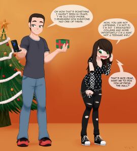 1boy 1girls age_regression aged_down black_hair blush brown_hair color emo emo_girl emo_hair english_text female gender_transformation genderswap genderswap_(mtf) green_eyes long_hair male male_to_female mentalcrash original original_character reality_warping rule_63 text transformation