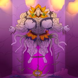 anthro baronbulge big_breasts body_growth body_growth_(enlargement) breasts corruption duo female flower flowey_the_flower growth hi_res huge_breasts male monster muscle_growth muscles plant size_transformation toriel transformation transformation_sequence undertale undertale_(series)
