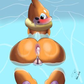 absurd_res after_anal anus ass blush bodily_fluids buizel cum cum_in_ass cum_inside female feral furry generation_4_pokemon genital_fluids genitals hi_res nintendo pokemon pokemon_(species) pussy solo sweat sweaty_ass sweaty_butt swimming vulpine_corvid water