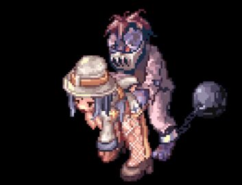 animated archbishop archbishop_(ragnarok_online) artist_request blue_hair breasts clothed_sex clothing female hat large_breasts monster_sex pixel_art pussy ragnarok_online vaginal_penetration zombie