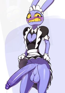 1boy absurd_res alexc anthro big_penis clothed clothing crossdressing femboy genitals glitch_productions hi_res huge_cock humanoid hung_trap hyper hyper_genitalia hyper_penis jax_(tadc) jax_(the_amazing_digital_circus) lagomorph leporid maid_jax_(the_amazing_digital_circus) male male_only mammal penis rabbit solo solo_male the_amazing_digital_circus