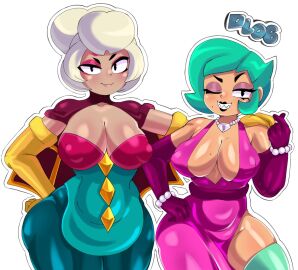 2024 2girls big_breasts blonde_hair bracelet bracelets brawl_stars breasts busty charlie_(brawl_stars) clothed clothed_female clothing curvaceous curvy curvy_body curvy_female curvy_figure curvy_hips dress duo duo_focus female female_focus female_only front_view fully_clothed fully_clothed_female gloves green_hair jewelry lipstick lola_(brawl_stars) long_gloves long_hair looking_at_viewer makeup mature mature_female milf milfs mole mole_under_mouth multiple_females multiple_girls sharp_teeth shiny shiny_clothes shiny_hair shiny_skin smile smiling smiling_at_viewer standing supercell svdielius teeth thick_thighs thighhighs tight_clothing voluptuous voluptuous_female wide_hips