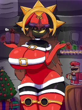 1girls 2d 2d_(artwork) 2d_artwork background_character big_breasts black_body blocky_body breasts christmas christmas_outfit commander_(tds) female female_focus female_only huge_breasts large_breasts missingnok not_porn roblox roblox_game robloxian sfw tagme the_umbra thick_thighs thighs tower_defense_simulator