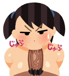 1boy 1girls :>= big_breasts breasts fellatio female irasutoya male mob_face nagomami penis pubic_hair simple_face twintails_(hairstyle)