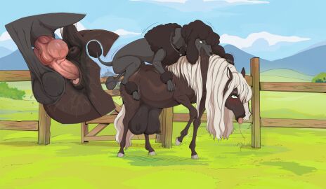 absurd_res anatomically_correct anatomically_correct_genitalia anatomically_correct_penis anatomically_correct_pussy animal_genitalia animal_penis animal_pussy ankle_tuft anus balls balls_slap big_balls big_teats bite black_body black_fur bodily_fluids bouncing_breasts breasts brown_body brown_fur canid canine canine_genitalia canine_penis canis clitoral_winking clitoris close-up domestic_dog drooling duo equid equine equine_genitalia equine_pussy female fence feral feral_on_feral feral_penetrated feral_penetrating feral_penetrating_feral floppy_ears from_behind_position fur genitals grey_body grey_fur hair heart_eyes heart_symbol hi_res hooves horse huge_teats interspecies knot larger_female larger_penetrated leg_tuft male male/female mammal mounting penetration penile penile_penetration penis penis_in_pussy perching_position poodle puffy_anus pussy saggy_balls saliva scruff_bite sex shebeast size_difference slap small_dom_big_sub small_top_big_bottom smaller_male sweat tail tail_tuft teats tongue tongue_out tuft vaginal_penetration white_hair wood wood_fence