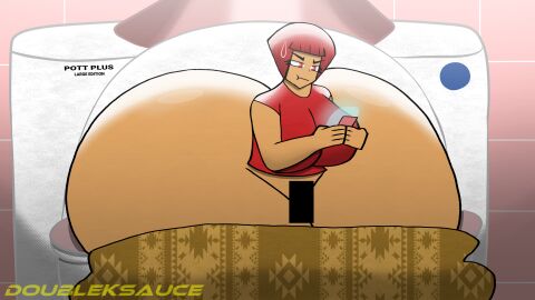 asian asian_female ass ass_focus bathroom breasts butt_focus censored_pussy doubleksauce emi_(doubleksauce) female forbidden_pants gigantic_ass gigantic_butt huge_ass huge_butt huge_toilet hyper hyper_ass hyper_butt implied_pee implied_scat japanese japanese_female meat_wall_(body_type) peeing peeing_into_toilet phone pooping_in_toilet pott_plus pussy red_eyes red_hair scat strained strained_expression straining sweat tagme toilet toilet_use watching_phone