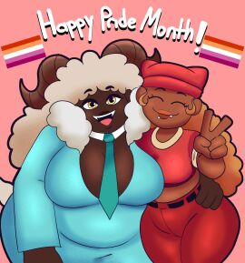 2girls chubby chubby_female daisykitty96 dark-skinned_female dark_skin female lesbian pride_colors pride_month trina_(daisykitty96) yuri zadie_(daisykitty96)