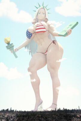 1girls 2:3 3d abs american_flag_bikini anime athletic athletic_female biceps big_breasts bikini blonde-haired_female blonde_female blonde_hair boku_no_hero_academia breasts clouds cosplay costume female female_only giant_female giant_woman giantess gigantic_boobs gigantic_breasts huge_breasts hyper_giantess kamicamie kneeling kneeling_female large_boobs large_breasts light-skinned_female light_skin long-haired_female long_hair looking_down low-angle_view mature mature_female mature_woman micro_shorts milf mount_lady muscular muscular_female my_hero_academia new_york new_york_city outside red_eyes short_hair smug statue_of_liberty_(cosplay) swimsuit takeyama_yuu thick_thighs thighs toned toned_female torch yuu_takeyama