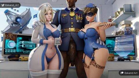 2girls 3d activision angela_ziegler ass athletic athletic_female big_ass big_breasts blizzard_entertainment bottom_heavy breasts british british_female busty caucasian caucasian_female chest curvaceous curvy curvy_figure dark-skinned_male dark_skin digital_media_(artwork) eskandart european european_female female female_focus fit fit_female hips hourglass_figure huge_breasts human interracial legs lena_oxton light-skinned_female light_skin lips male mature mature_female mercy overwatch overwatch_2 slim slim_waist swiss swiss_female thick thick_hips thick_legs thick_thighs thighs tracer voluptuous waist wide_hips
