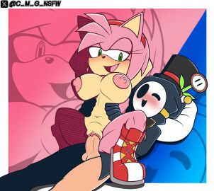 accurate_art_style amy_rose anti_groove arms_behind_back arms_behind_head big_breasts big_penis blue_background blush boots breasts c_m_g_nsfw female fur furry furry_female green_eyes male mobian_(species) nipples oc open_legs penis pink_background pink_body pink_nipples pussy pussy_lips riding riding_penis sega shoes shy_guy smile smiling sonic_(series) sonic_riders sonic_the_hedgehog_(series) thick_thighs