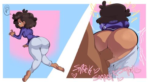 2d 2d_(artwork) 2d_artwork accessnsfw amphibia ass barefoot blue_sweater bootlegjones breasts brown_hair dark-skinned_female dark-skinned_male dark_skin female hair huge_ass huge_breasts jeans looking_back male massive_ass milf mrs._boonchuy onomatopoeia oum_boonchuy penetration question_mark sex spoken_question_mark tagme tentaclebot