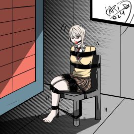 1girls ball_gag barefoot bondage bound_and_gagged clothed clothed_female clothing damsel_in_distress drooling feet female female_only female_solo kinkykari2003 nakiri_alice shokugeki_no_souma short_hair sketch soles solo solo_female solo_only tied_up toes