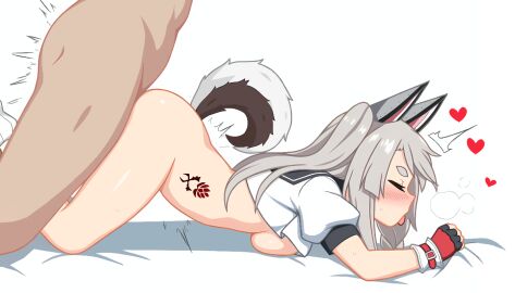 1boy 1boy1girl 1girls animal_ears animal_tail azur_lane big_breasts blush blushing blushing_female bottomless breast_press breasts closed_eyes crop_top dog_ears dog_girl dog_tail doggy_style face_down_ass_up female fingerless_gloves gloves grey_hair head_down_ass_up heart kemonomimi male on_bed open_mouth orgasm pussy sbeve2004 sex sex_from_behind shirt sideboob silver-haired_female silver_hair silver_hair_female tail tongue tongue_out underboob vaginal_penetration white_shirt yuudachi_(azur_lane)
