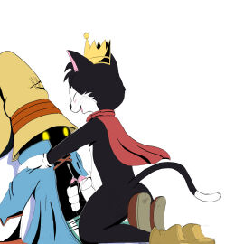 anthro black_mage_(final_fantasy) blush bodily_fluids bottomwear bottomwear_down cait_sith_(ff7) cat-sith celtic_mythology clothed clothing domestic_cat duo erection european_mythology felid feline felis final_fantasy final_fantasy_ix final_fantasy_vii foreskin frottage genital_fluids genitals hand_on_shoulder hi_res male male/male mammal masturbation mutual_masturbation mythology on_lap open_mouth pants pants_down partially_clothed penile penis precum precum_squirt sex sitting sitting_on_lap slightly_chubby square_enix twerpishimp uncircumcised vivi_ornitier