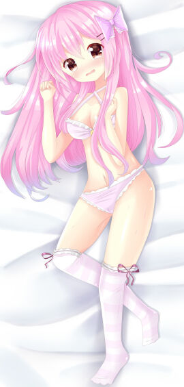 1girls 2016 artist_self-insert bed_sheet bloomers blue_hair blush blush_lines bra breasts burgundy_eyes cameltoe cleavage collarbone criss-cross_halter dakimakura deviantart_link eyebrows eyebrows_visible_through_hair female full_body gradient_hair hair_ornament hair_ribbon hairclip highlights highlights_(coloring) kyoto-kimi kyoto_kimi light_blush lingerie lingerie_bra lingerie_only lingerie_panties multicolored_hair navel o-ring o-ring_bra o-ring_top on_bed original panties pastel_hair pink_bra pink_hair pink_hair_ribbon pink_panties pink_ribbon pink_stripes pussy ribbon self_insert small_breasts solo striped striped_clothing striped_thighhighs thigh_ribbon thighhighs white_bed_sheet white_thighhighs