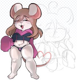 1girls :3 anthro bangs black_panties brown_hair chamiku color crop_hoodie crop_top cukizilla cukizilla_(ratona) female half_dressed hoodie long_hair looking_at_viewer mischievous mischievous_smile paggi_outfit panties perfectos_desconocidos pink_clothing pink_hoodie pink_topwear rat shaded tagme thick_thighs topwear