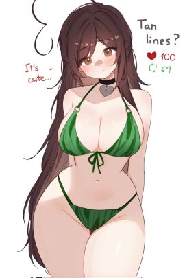 1girls bikini blush breasts brown_hair cleavage female female_focus female_only heart-shaped_pupils large_breasts long_hair looking_at_viewer original simple_background sky_(skyaboveme) skyaboveme solo swimsuit thick_thighs thighs virtual_youtuber white_background wide_hips
