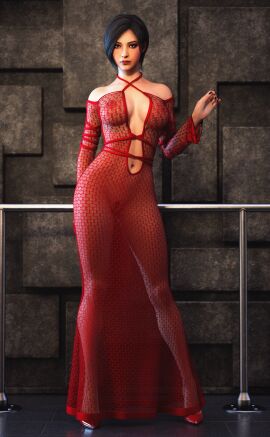 3d 3d_model 3d_render ada_wong ada_wong_(adriana) asian asian_female belly_button black_hair cleavage dress female fit fit_female high_heels looking_at_viewer nipples_visible_through_clothing painted_nails posing posing_for_the_viewer pubic_hair pussy pussy_visible_through_clothes red_high_heels resident_evil resident_evil_4 resident_evil_4_remake see-through see-through_clothing see-through_dress short_hair soulartmatter