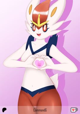 anthro anthrofied breasts cinderace commandg female generation_8_pokemon genitals lagomorph looking_at_viewer nintendo nipples nude pokemon pokemon_(species) pokemorph pussy simple_background solo