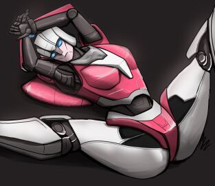 1girls 2d arcee arcee_(bumblebee_movie) azzertyimages black_background blue_eyes bumblebee_movie female female_only restrained robot robot_girl robot_humanoid solo solo_female spread_legs thick_thighs thighs transformers