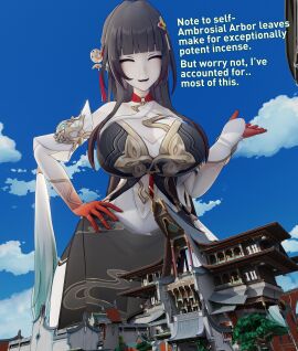 1girls breasts decodec female giantess honkai:_star_rail honkai_(series) huge_breasts lingsha_(honkai:_star_rail) tagme text