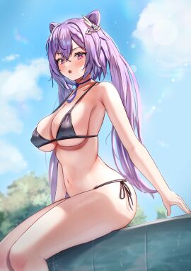 1girls absurd_res absurdres angry angry_expression angry_eyebrows angry_face armpits bare_armpits bare_arms bare_back bare_belly bare_calves bare_chest bare_hands bare_hips bare_knees bare_legs bare_midriff bare_navel bare_shoulders bare_skin bare_thighs belly belly_button bikini bikini_bottom bikini_only bikini_top black_bikini black_bikini_bottom black_bikini_only black_bikini_top black_string_bikini black_swimsuit black_swimwear blue_sky blush blush_lines blushing_at_viewer blushing_female breasts calves cleavage clouds collarbone curvy curvy_body curvy_female curvy_figure curvy_hips day daytime desire_(des1re) dot_nose dripping_wet embarrassed_female exposed exposed_armpits exposed_arms exposed_belly exposed_legs exposed_midriff exposed_shoulders exposed_thighs female female_focus female_only fingernails fingers frown frown_eyebrows frowning frowning_at_viewer genshin_impact hair_between_eyes hair_ornament hair_ornaments half_naked half_nude high_resolution highres hourglass_figure keqing_(genshin_impact) knees knees_together large_breasts lean_figure legs legs_together light-skined_female light-skinned_female light_skin lips long_hair looking_at_viewer looking_down looking_down_at_viewer nail_polish nails naked naked_female narrow_waist navel necklace nipple_bulge nude nude_female nudity open_mouth outdoor_nudity outdoors outside parted_lips pink_fingernails pink_nail_polish pink_nails purple-eyed_female purple-haired_female purple_eyebrows purple_eyes purple_hair shoulders side-tie_bikini sideboob sitting sky slender_body slender_waist slim_female slim_waist soaked solo string_bikini swimsuit swimwear thick_thighs thighs thin_waist tongue underboob upper_body upper_teeth wet wet_belly wet_bikini wet_body wet_breasts wet_legs wet_skin wet_thighs wide_hips
