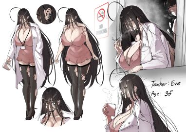 1girls 2025 ahoge bare_shoulders black-haired_female black-haired_male black_hair black_legwear black_stockings breasts breasts_bigger_than_head busty busty_female character_sheet cigarette clothed_female clothed_male clothing cougar curvaceous curvy curvy_female curvy_figure disheveled disheveled_hair dress ear_piercings earrings eve_(puzenketsu) exhausted exhausted_female female female_focus female_teacher from_behind fucked_from_behind giantess gigantic_breasts gigantic_tits girl_focus highres holding_cigarette holding_mug holding_object huge_boobs huge_breasts id_card identification january_(month) labcoat lanyard large_female larger_female legs_together legwear long-haired_female long_hair male male_student milf mini_giantess mug no_smoking nodo older_female pink_clothes pink_clothing puzenketsu sex sex_from_behind sign smoking smoking_cigarette stockings straight student student_fucking_teacher taken_from_behind teacher teacher_and_student teacher_fucking_student thighhighs tired tired_look tits_bigger_than_head torn_legwear torn_stockings twitter_link twitter_user_oc white_background white_labcoat white_mug white_shirt wide_eyed wide_eyes window