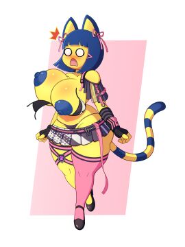 absurd_res animal_crossing ankha ankha_(animal_crossing) anthro areola ass belt big_ass big_breasts big_butt blush bottomwear bouncing_breasts bow_ribbon bra breasts clothing cosplay domestic_cat dress felid feline felis female fingerless_gloves footwear gloves goddess_of_victory:_nikke handwear hi_res huge_breasts legwear mammal nero_(nikke) nintendo nipples panties raki_boi ribbons shocked shoes short_stack skirt solo stockings thick_thighs underwear wardrobe_malfunction