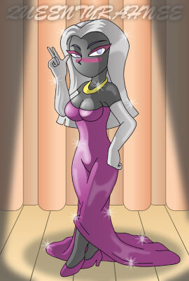 alien alien_girl alien_humanoid duck_dodgers facial_mark female looney_tunes martian martian_(duck_dodgers) purple_dress purple_eyes queen_tyr'ahnee sleeve_gloves spotlight stage stage_curtains warner_brothers white_gloves x^j^kny