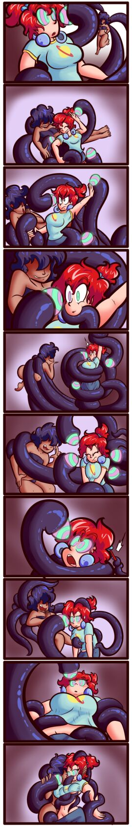 artist_request black_hair failed_resistance female femdom femsub hair_covering_eyes hair_pull hypnosis hypnotic_tentacle mind_control original red_hair resisting ring_eyes struggling tentacle