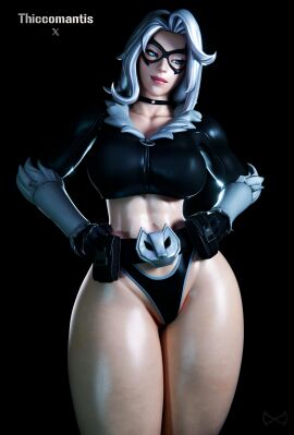 3d abs belt big_breasts big_thighs black_cat_(fortnite) black_cat_(marvel) blue_eyes breasts choker felicia_hardy female fortnite fortnite:_battle_royale marvel marvel_comics mask spider-man_(series) thiccomantis thick_hips thick_legs thick_thighs white white_hair
