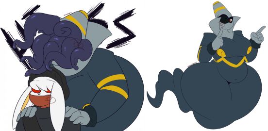 1_eye 2022 5_fingers anthro beanie big_breasts black_beanie black_clothing black_hat black_headwear breasts clothing covered_mouth dd_(dewwydarts) dd_(dewwydartz) desire_(dewwydarts) desire_(dewwydartz) dewwydarts dewwydartz duo dusknoir female fingers floating fur furry generation_4_pokemon generation_8_pokemon ghost ghost_tail grey_body grey_clothing grey_sweater grey_topwear hair hands_on_shoulders hat headgear headwear hi_res hissing huge_thighs looking_at_viewer male male/female markings nintendo original original_character pokemon pokemon_(species) pokemon_only pokémon_(species) raboot red_eyes simple_background simple_eyes slightly_chubby slightly_chubby_female spirit sweater tagme tentacle thick_thighs topwear white_background white_body white_fur white_hair wide_hips yellow_markings