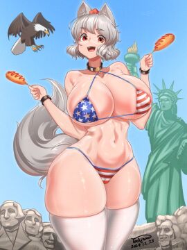 1girls american_flag american_flag_bikini female japanese_mythology momiji_inubashiri tagme tengu tochinoko touhou touhou_project voluptuous