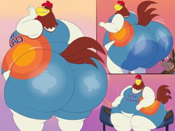 ass ass_bigger_than_head basketball_uniform big_ass chicken coyote fat foghorn_leghorn gay looney_tunes male megacoolbear_(artist) sitting_on_person space_jam space_jam:_a_new_legacy wile_e._coyote wobbling_ass