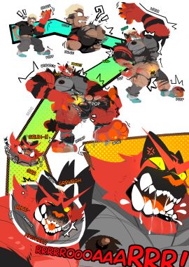 2025 abs anthro balls balls_outline big_muscles big_pecs bodily_fluids body_growth body_growth_(enlargement) brutification bulge burning bursting_out_of_clothing claws clothed clothing cross-popping_vein detailed_bulge digital_drawing_(artwork) digital_media_(artwork) directional_arrow drooling felid feline fire fur fur_growth generation_7_pokemon genital_outline green_eyes growth hi_res huge_muscles huge_pecs human human_to_anthro incineroar male mammal markings mdcackle mostly_nude muscle_expansion muscle_growth muscles muscular muscular_anthro muscular_male nintendo nipples pantherine pawpads pec_expansion pec_growth pec_growth_(enlargement) pecs penis penis_outline pokemon pokemon_(species) red_body ripping roaring saliva sequence sharp_teeth simple_background size_transformation snarling snout snout_growth solo species_transformation stripes tail tail_growth teeth tiger torn_clothing transformation transformation_sequence underwear underwear_only yellow_sclera