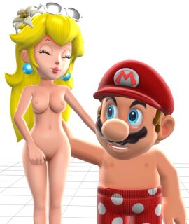 1boy 1girls 3d accurate_art_style blender blonde_hair breasts clothed_male_nude_female cute female genitals male mario mario_(series) medium_breasts moustache naked naked_woman navel nintendo nipples nude princess_peach pussy red_cap straight sunglasses_on_head super_mario_odyssey swimsuit tuxedohank vulva wholesome