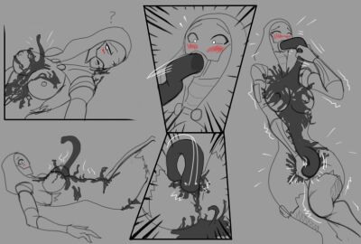1boy 1girls alien alien_girl ass blush breasts closed_eyes clothing comic comic_page corruption crossover double_penetration female knees_together_feet_apart legs_together living_clothes male marvel marvel_comics mass_effect nipples open_mouth oral penetration pussy quarian restrained spacemaxmarine spread_legs symbiote takeover tali'zorah_nar_rayya tentacle tentacle_grab torn_clothes translucent_tentacles vaginal_penetration venom_(marvel) wide_eyed wide_hips