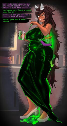 anal anal_through_clothes ass blush cum cum_in_ass cum_inflation cum_inside cum_through_clothes dark-skinned_female dark_skin dehgwo dialogue female from_behind fucked_through_clothes fucked_through_dress glowing_cum grope homestuck imp imp_(homestuck) jade_harley off_screen_character roxy_lalonde size_difference sneaky_sex sweat