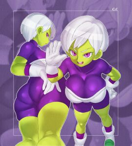 alien_girl ass ass_focus ass_grab big_ass big_breasts breasts champchidi cheelai dragon_ball dragon_ball_super dragon_ball_super_broly female green_skin skin_tight white_hair