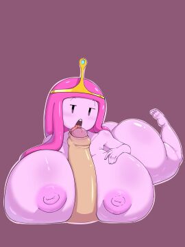 1boy 1girls adventure_time barefoot big_breasts bonnibel_bubblegum breasts completely_nude female finn_the_human foreskin full_body licking_penis male megamor naked naked_female nipples nude nude_female penis pink_hair pink_skin princess_bubblegum titjob tongue_in_foreskin uncircumcised