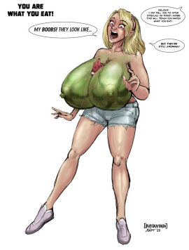 big_breasts breast_expansion breast_growth breast_growth_(enlargement) breasts cartoon expansion female fruit growth melons okayokayokok transformation watermelon watermelon_inflation